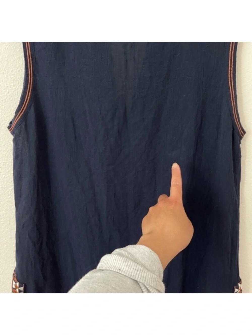 J. Crew Swim Coverup Medium Navy Blue Gauzy Cotton Embroidered Pullover Tassel